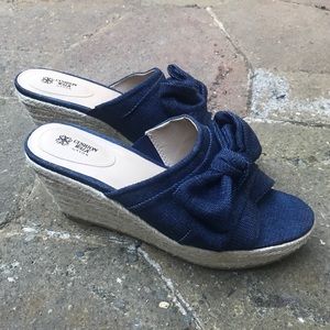 Denim Wedge slip on heels